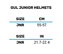 2026 GUL JUNIOR HELMETS 0 Size Chart